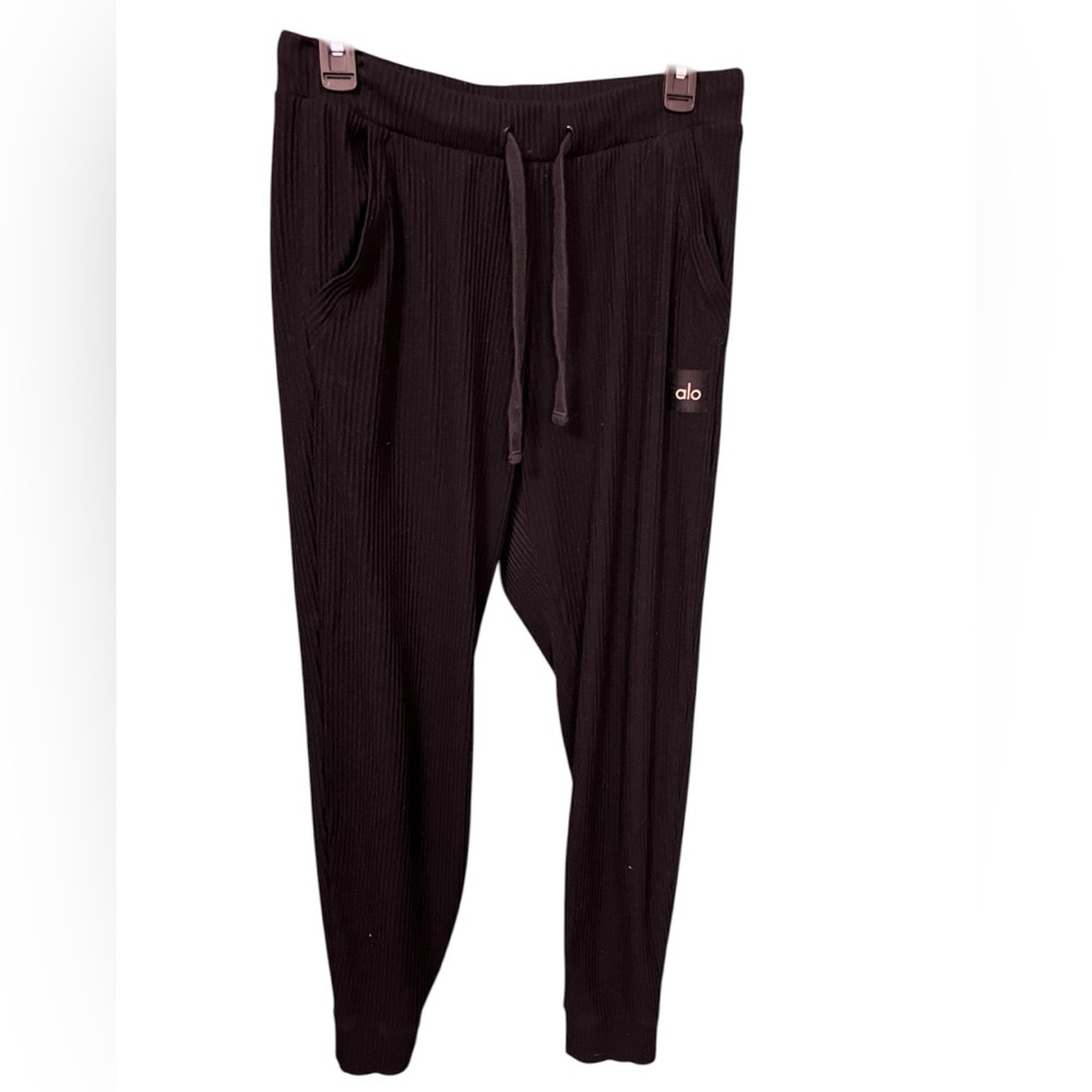 🔥 Alo Yoga Ribbed Jogger Pants Black Lounge Sweatpants Women’s Medium Athleisure